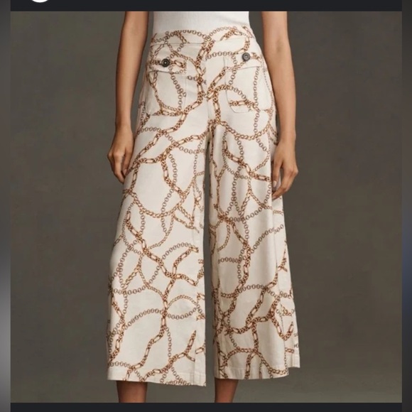 ANTHROPOLOGIE Maeve Printed Palazzo Pants Wide Leg High Waist Size Small - Picture 1 of 13